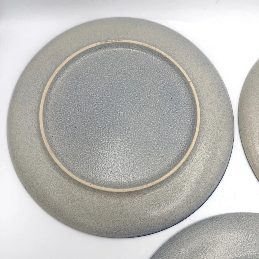 Vtg 1960s West Germany 4pc-10in 3 Plate Set & carrier Blue Salt Glazed Stoneware
